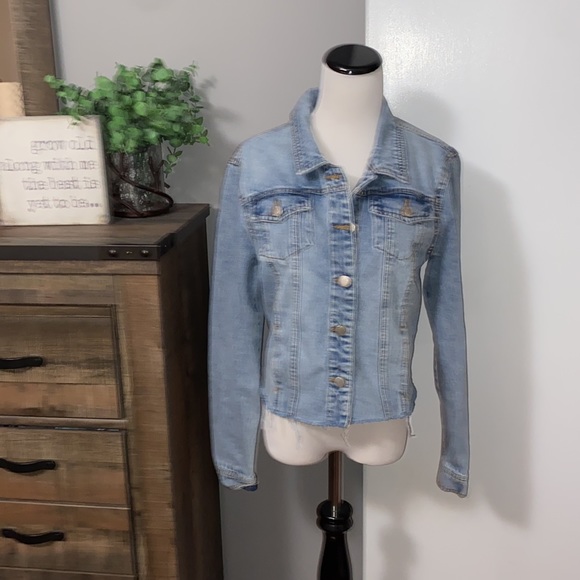 Ci Sono Blue denim collection cropped trucker Jean Jacket  EUC Size Large - Picture 2 of 12